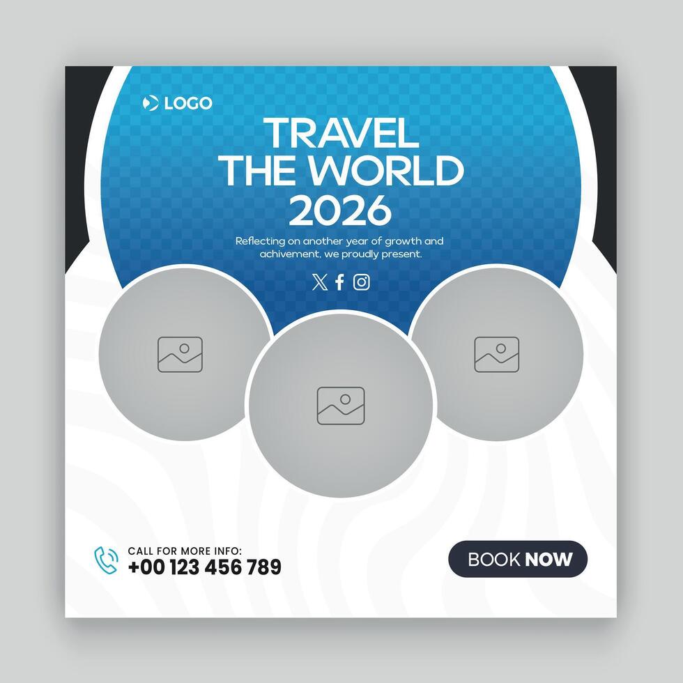 Travel business promotion carousel banner template design for social media post. vector