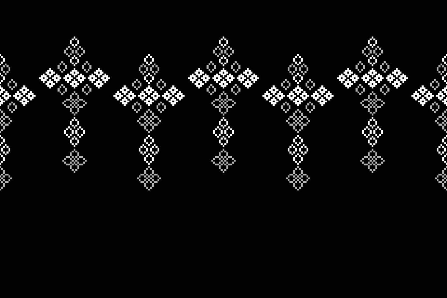 Cross stitch fabric pattern black color background motif art. vector