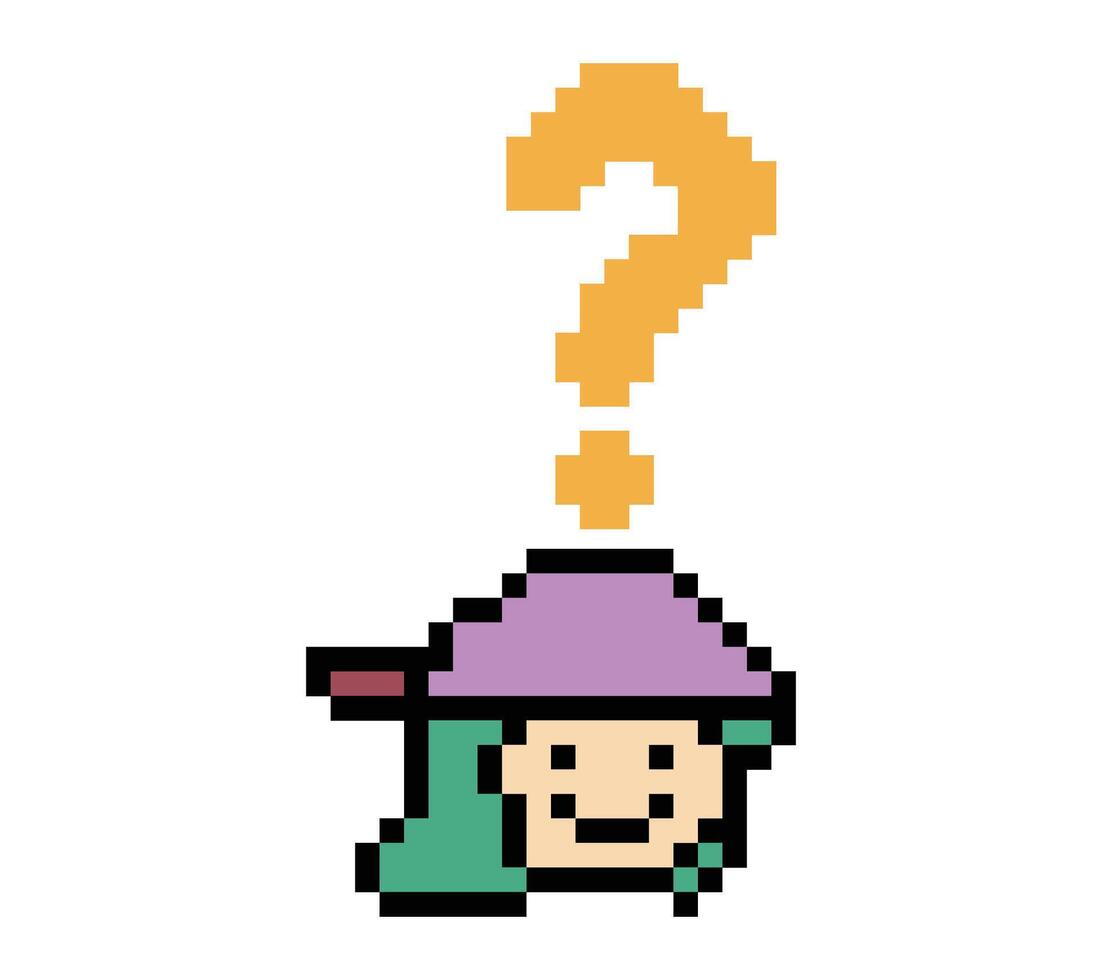 pixel art face of lady woman female with question quiz question mark decor. vector