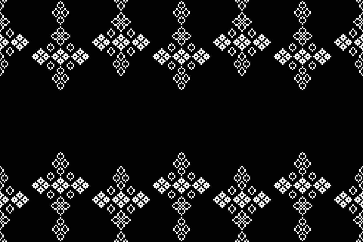 Motif ethnic pattern cross stitch fabric pattern black color background decor. vector