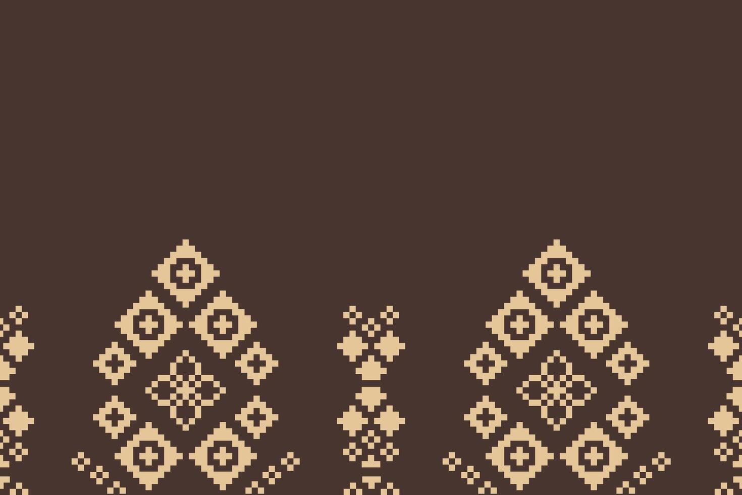 Fabric pattern of cross stitch brown color ethnic pattern background art. vector