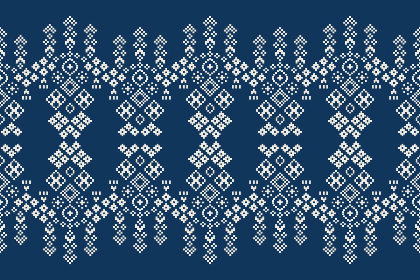 Cross stitch design with blue background color ethnic pattern decoration. vector