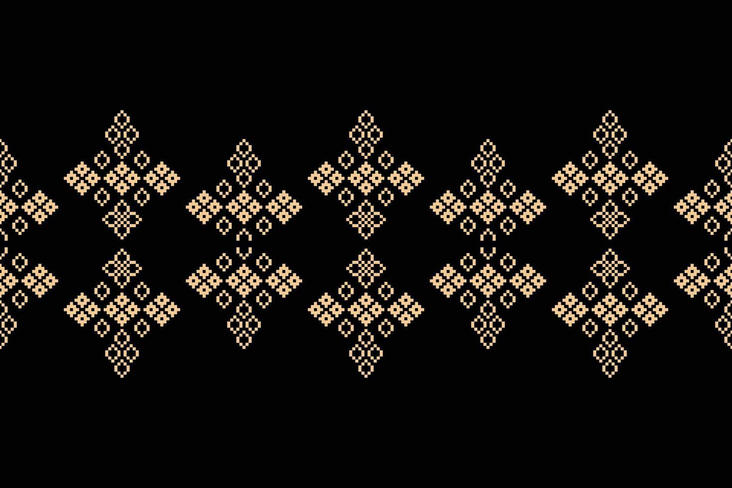 Decoration of motif ethnic pattern cross stitch fabric pattern black color background wallpaper. vector