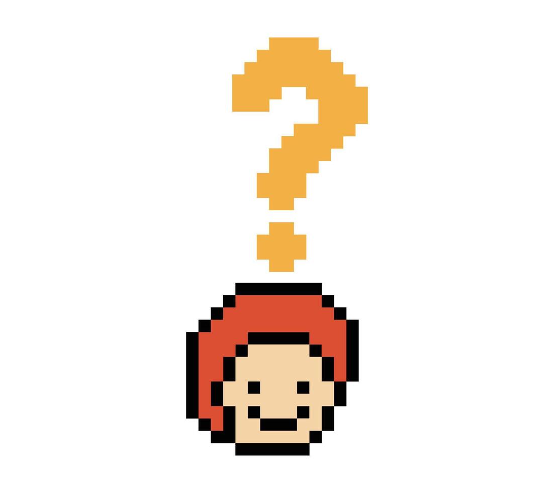 pixel art face of boy man male with question quiz quistion mark decor. vector