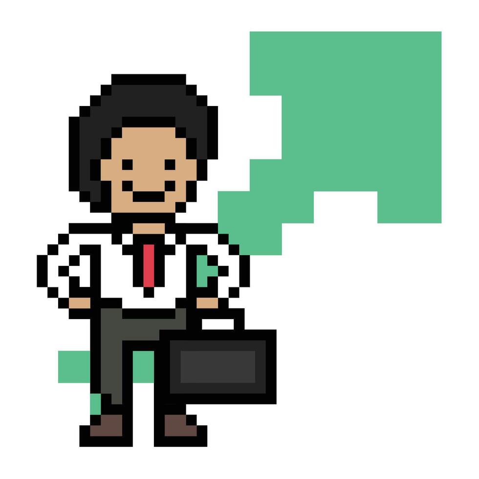 8 bit design business man office worker male boy business concept talent pixel art. vector