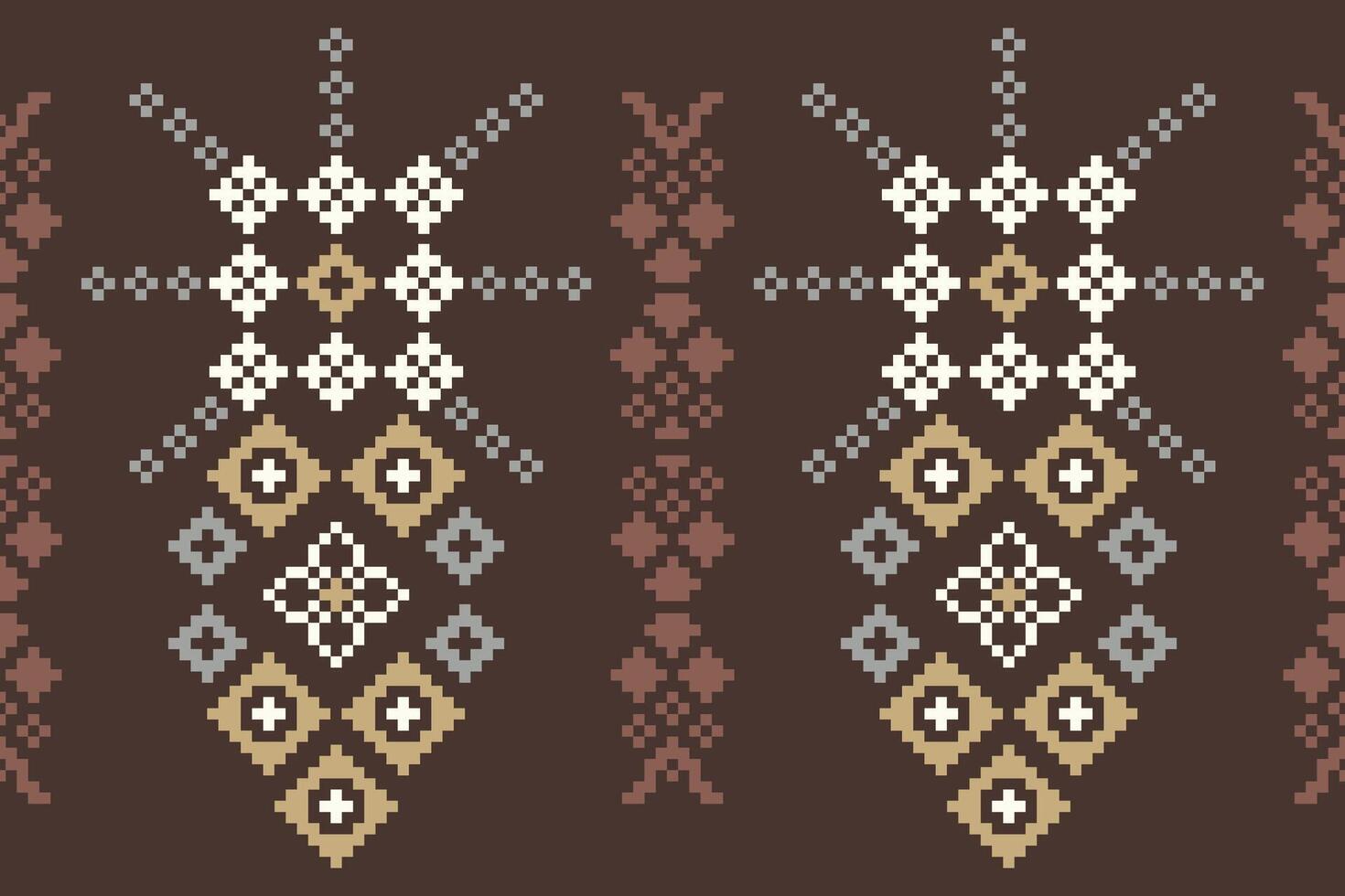 Pixel art of cross stitch brown color ethnic pattern background. vector