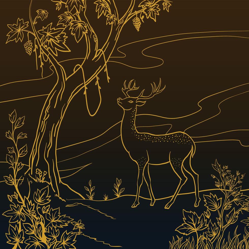 A Stately Deer Stands Calmly Beneath a Fruitful Tree vector