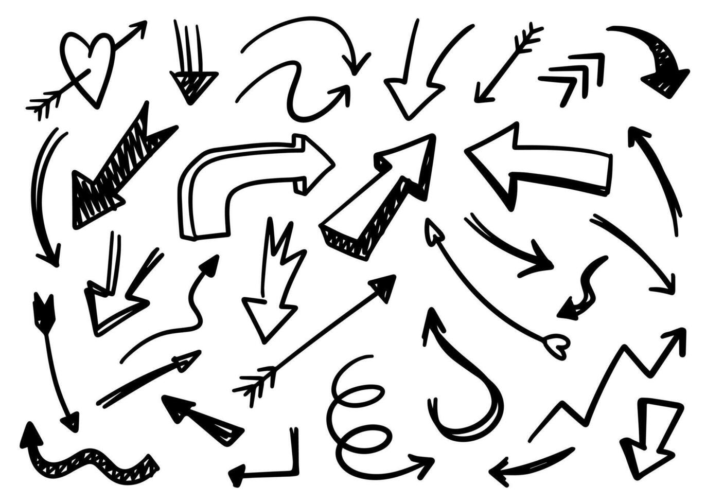 different shapes of handdrawn arrows and direction illustration vector