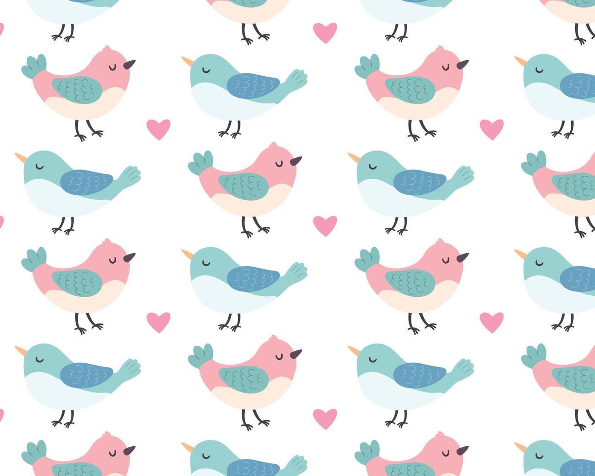 Cute birds. Spring pattern. flat illustration. vector
