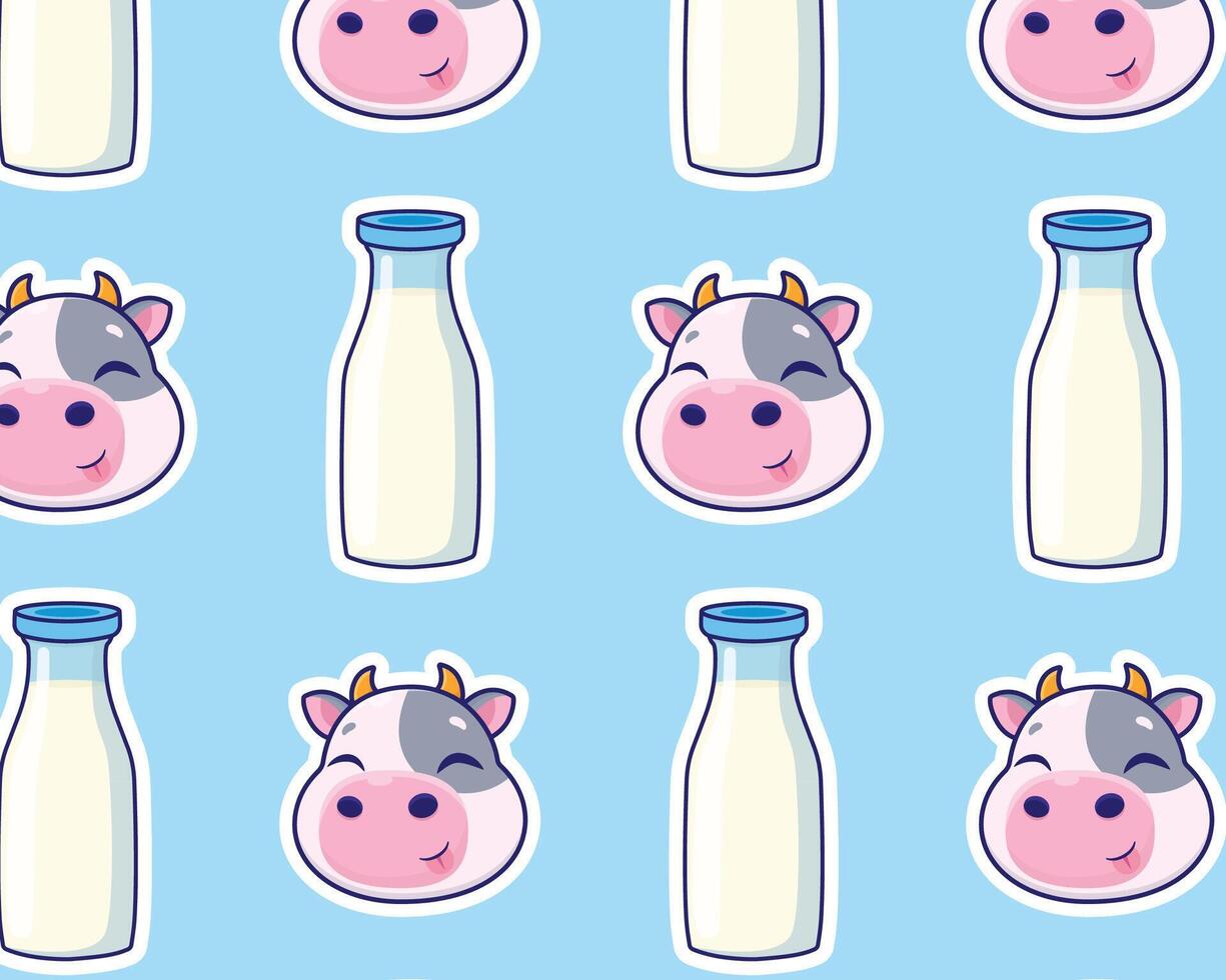 Cow and milk bottle. pattern vector