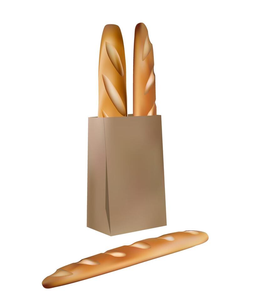 Isolated realistic image of long loaf fresh bread delicious illustration. Delicious bread design elements vector