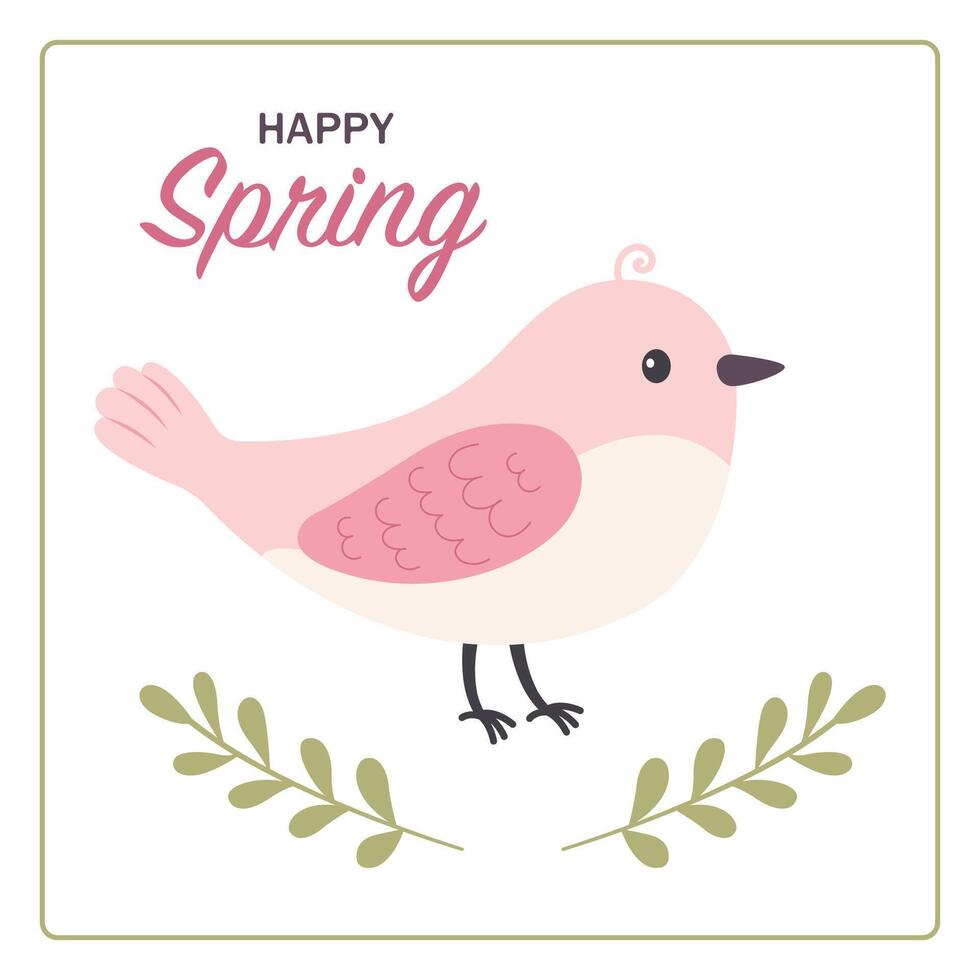 Sweet bird. A postcard of hello spring. Ilustration in flat style vector
