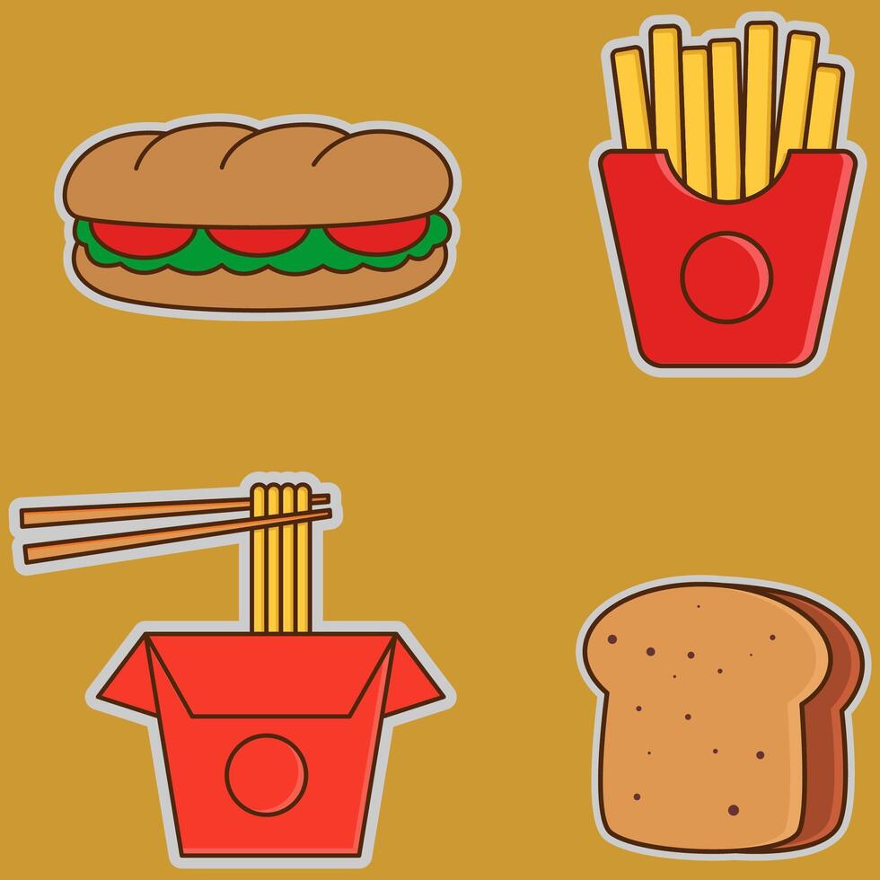 Sandwich fries noodles and bread. vector