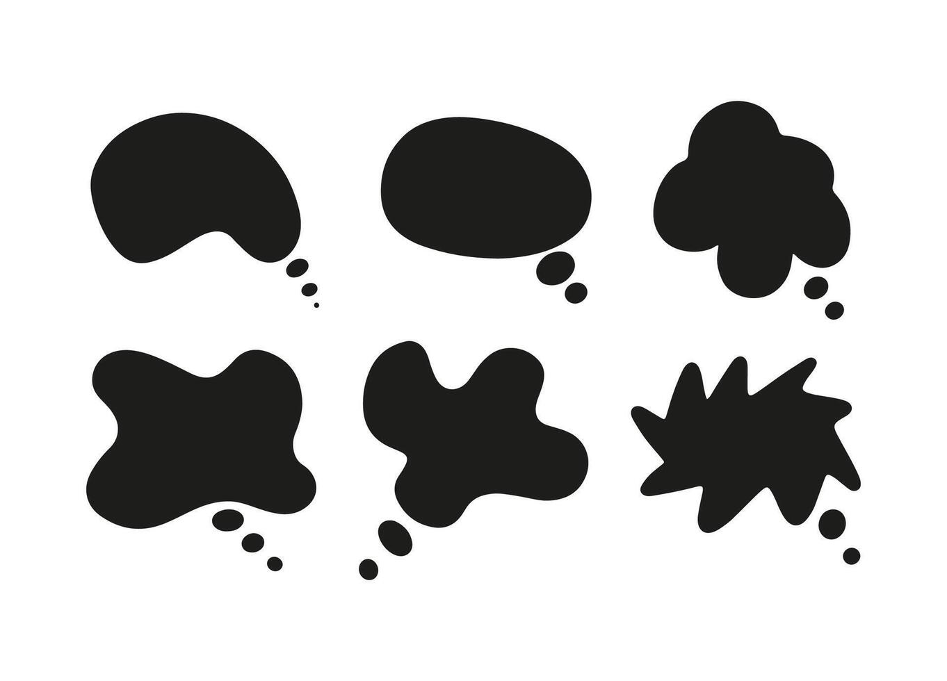 Speech, thought, speaking hand drawn text bubbles set. Talk clouds sketching. Doodle balloon shape. Drawn with a brush-pen in sketch style. Blank empty black speech bubble. Clouds. Stickers for tasks vector