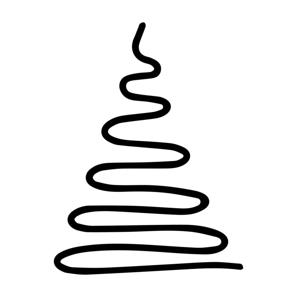 hand drawn Christmas tree isolated on white background icon. Funny abstract doodle vintage illustration for seasonal design, textile, decoration for greeting card. Line art new year Spruce. vector