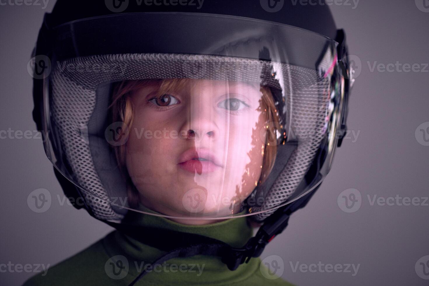 Little boy in protective mask in studio photo