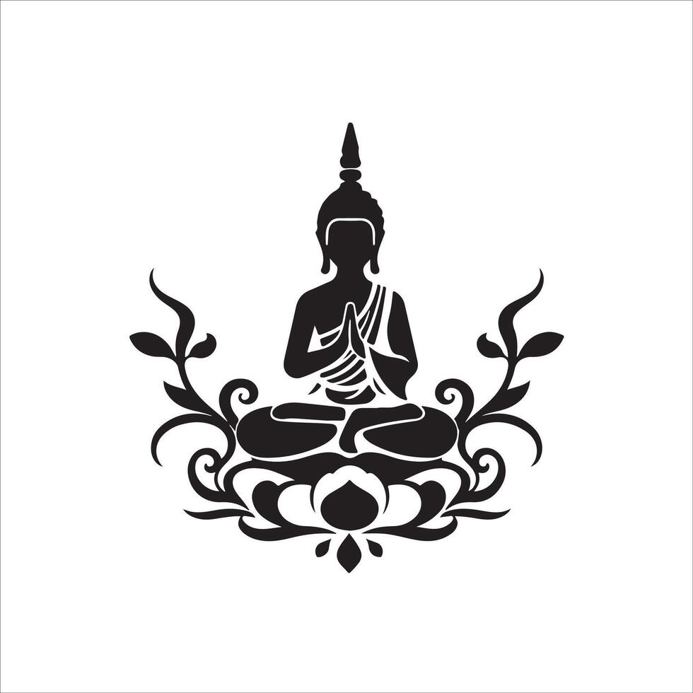 Buddha in lotus position with floral design vector