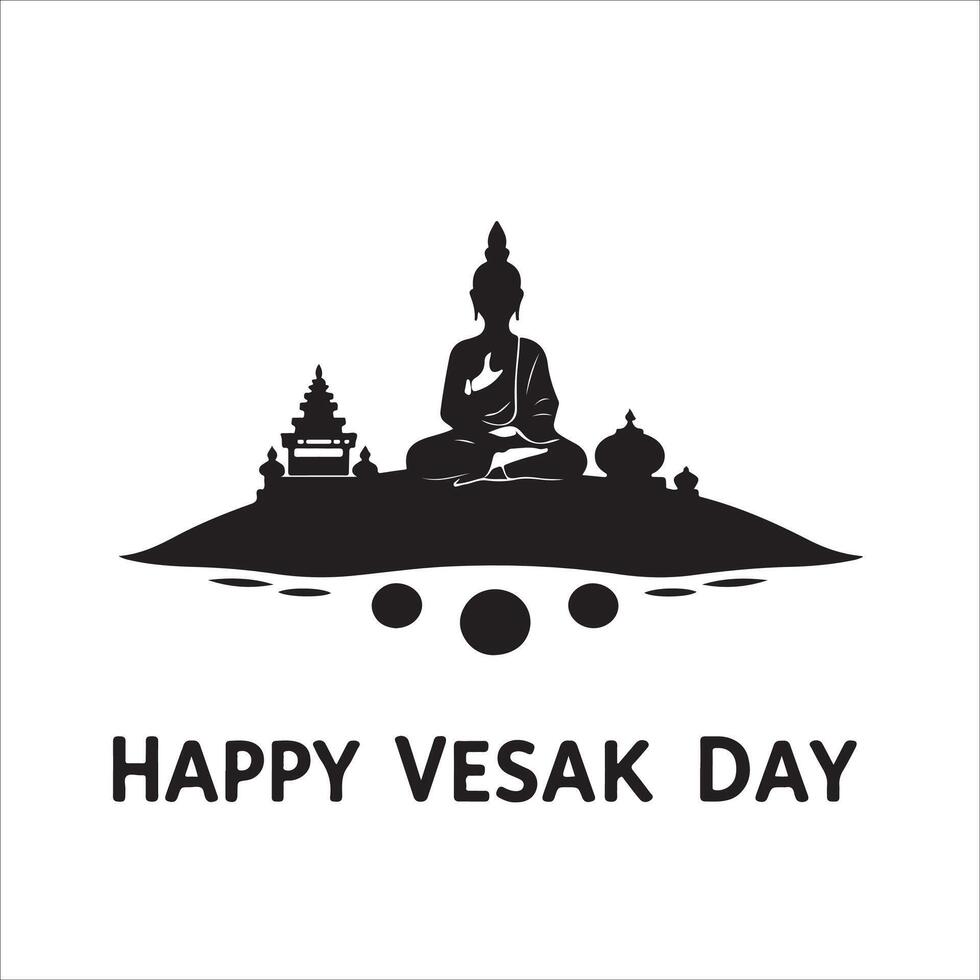 Happy vesak day background with buddha statue and temple illustration vector