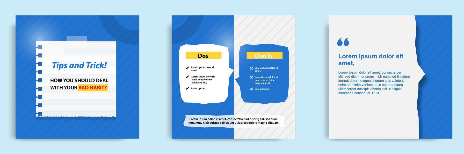 Social media tutorial, tips, trick, did you know post banner layout template with torn sticky paper note clips pin design elementand seamless line pattern background. vector