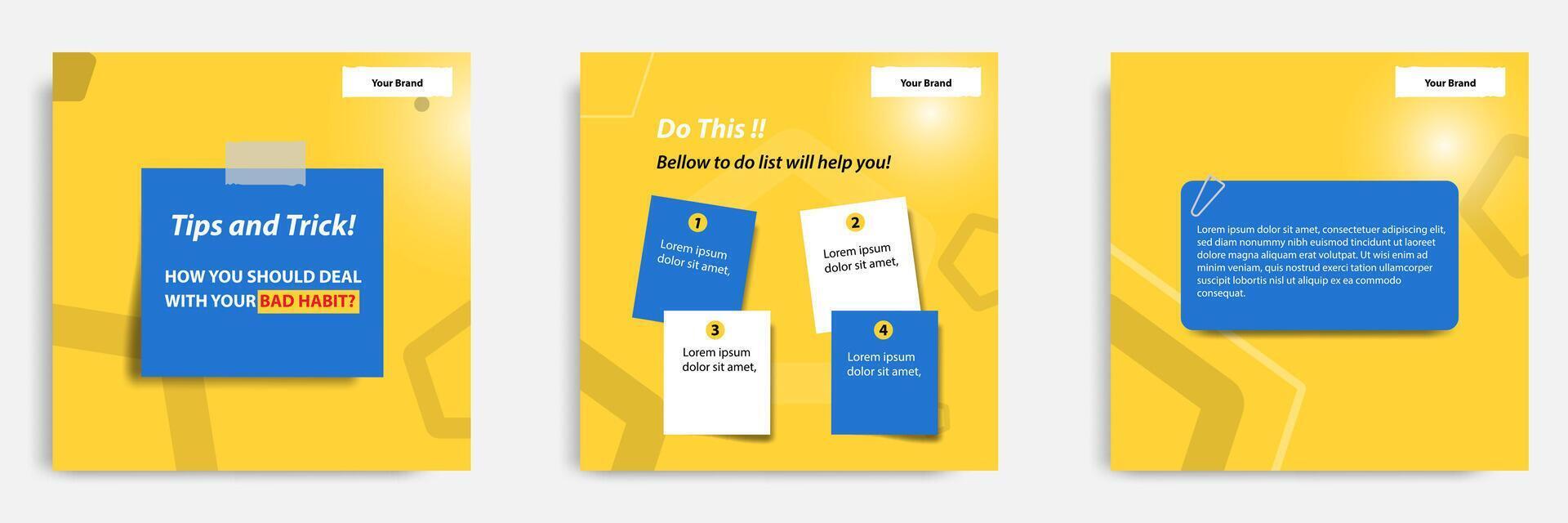 Social media tips, trick, did you know post banner layout template with sticky paper note clips design element. illustration vector