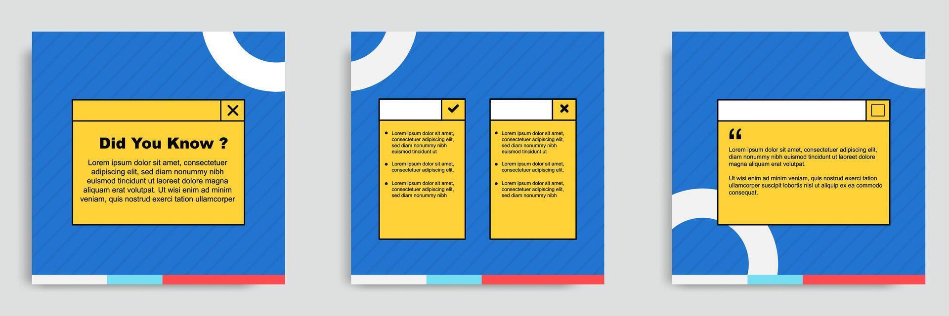 Social media tutorial, tips, trick post banner layout template with geometric pattern background and folder bubble message design element in colorful fun color. vector