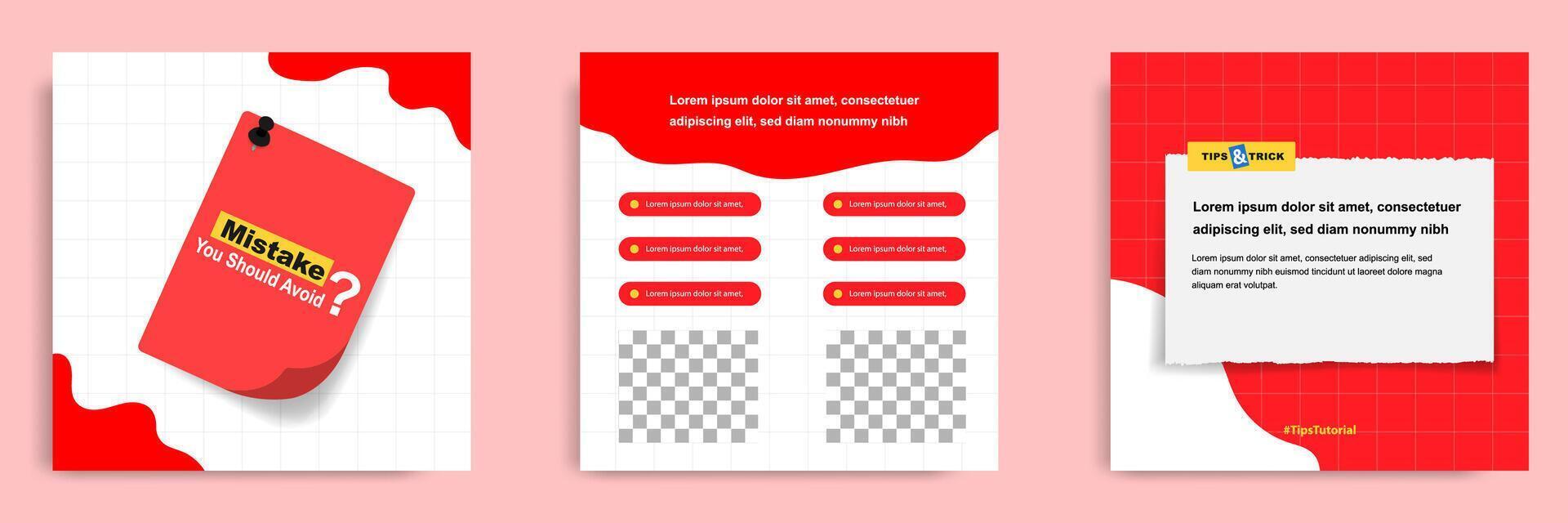 Social media tutorial, tips, trick, did you know post banner layout template with red color background, wave abstract shape and seamless square line pattern design element. vector