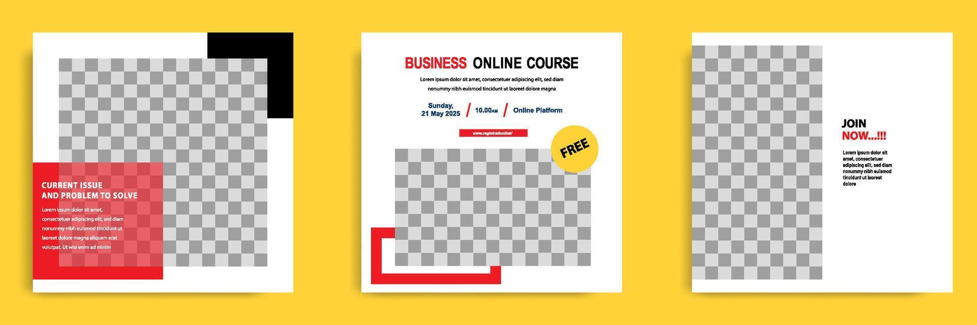 Social media post template bundle for online webinar, conference, training, seminar, course, and learning . Minimal modern and simple style in white background color vector