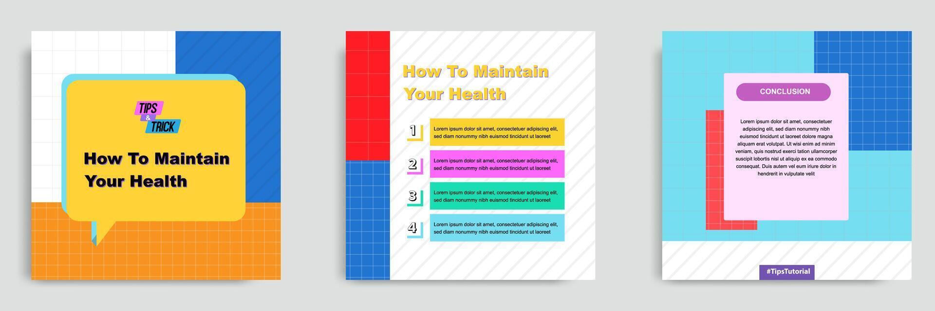 Social media tutorial, trick, did you know post banner layout template with geometric background and memphis pattern design element in colorful fun color. vector