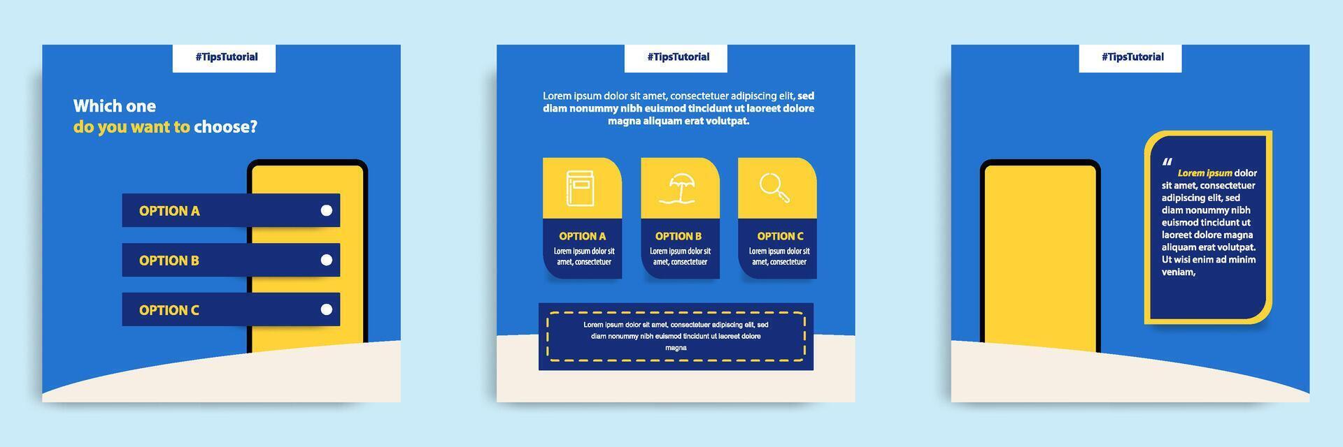 Social media faq, question, answer post banner layout template with geometric shape background and bubble message design element in blue yellow white color vector