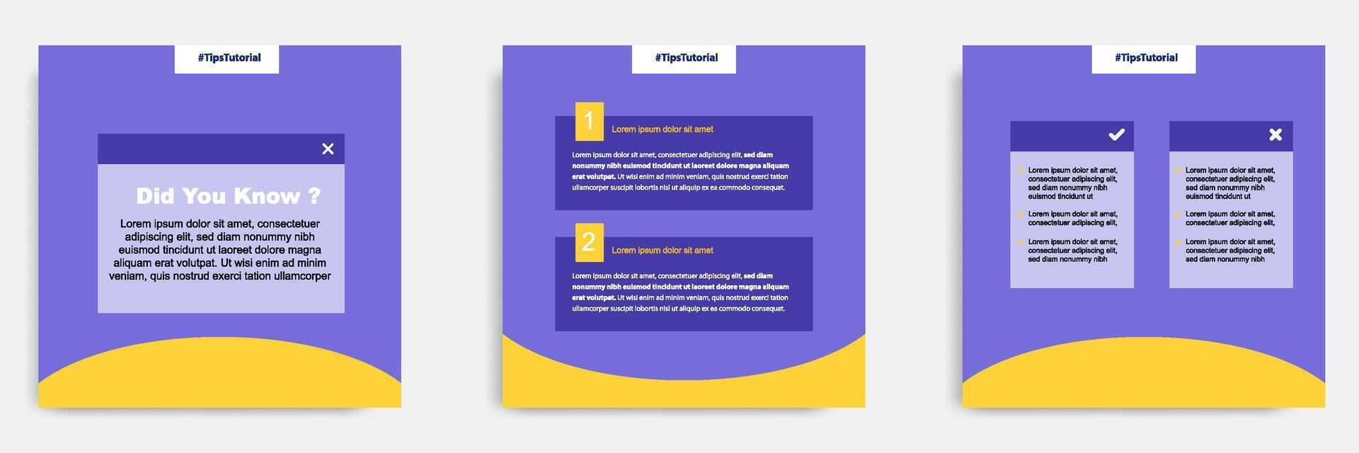 Social media faq and comparison post banner layout template with geometric shape background and bubble message design element in purple yellow white color vector
