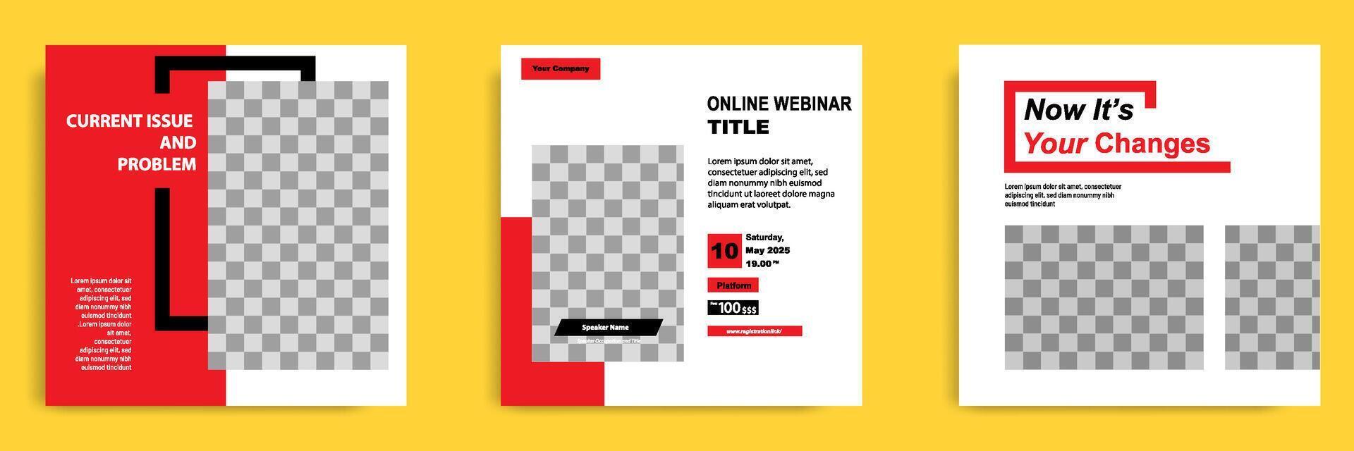 Social media post template for online webinar, conference, training, seminar, course, and learning . Minimal modern and simple style in white red color vector