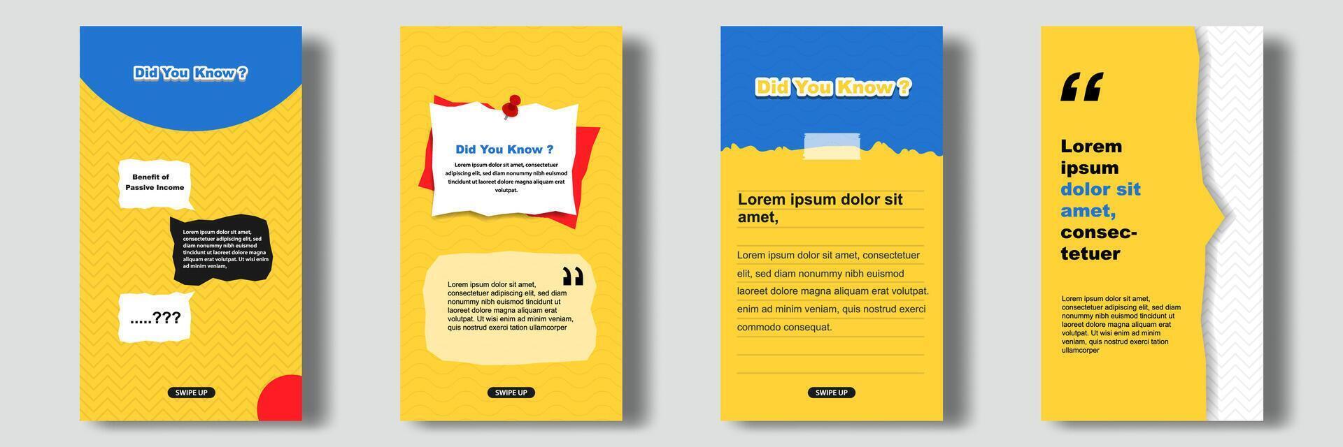 Social media tutorial, tips, trick, did you know stories banner layout template with sticky note design element and abstract seamless line pattern background. vector