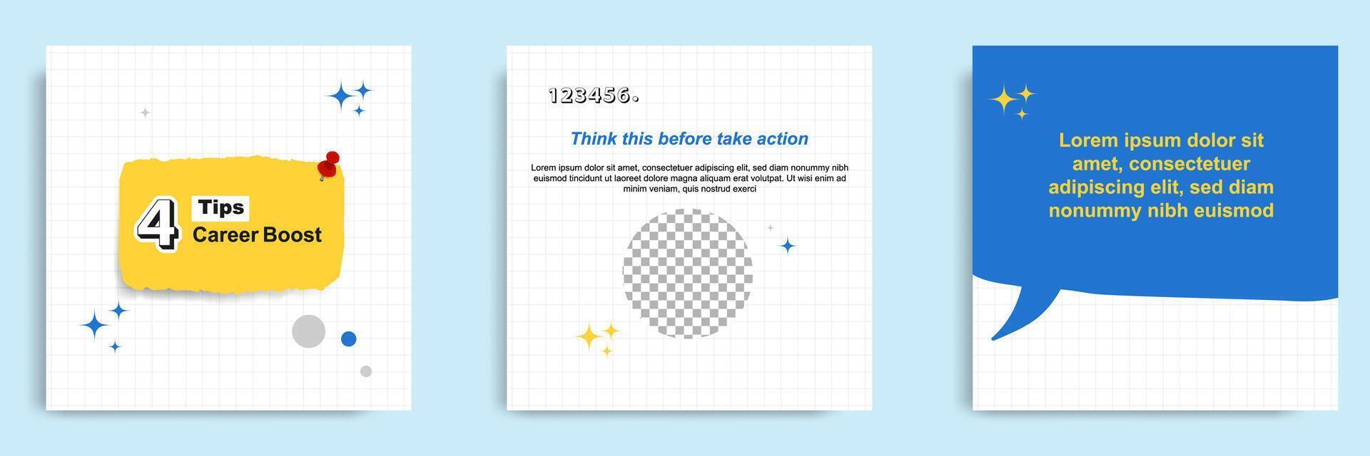 Social media tutorial, tips, trick, did you know post banner layout template with torn sticky paper note clips pin design element and seamless line pattern, blue white background. vector