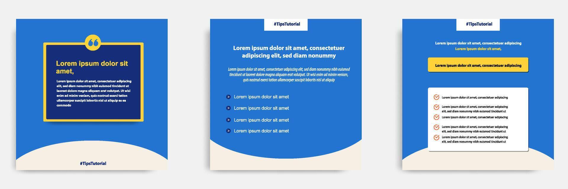 Social media tips post banner layout template with geometric shape background and bubble message design element in blue yellow white color vector