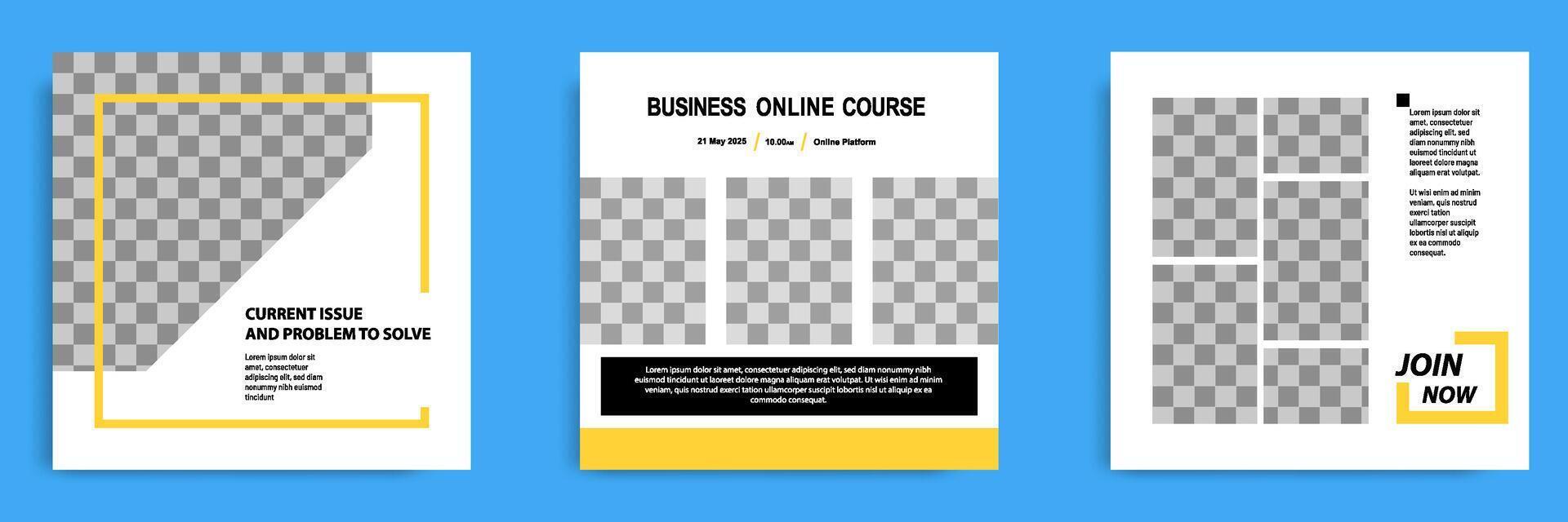 Social media post template bundle for online webinar, conference, training, seminar, course, and learning . Minimal modern and simple style in white color vector