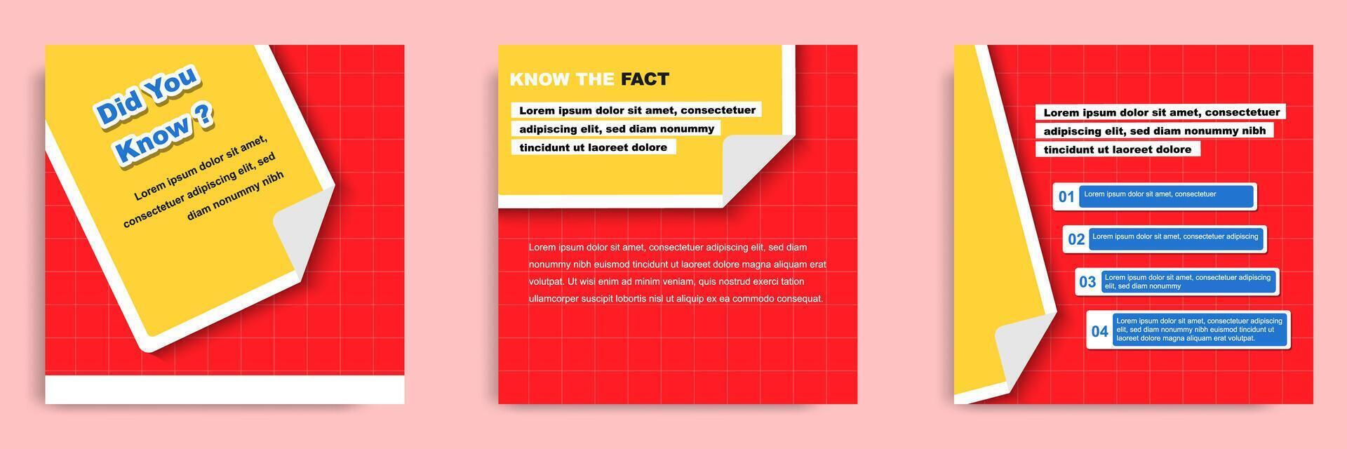 Social media post banner layout template with red color background and abstract seamless square line pattern with folding paper design element. vector