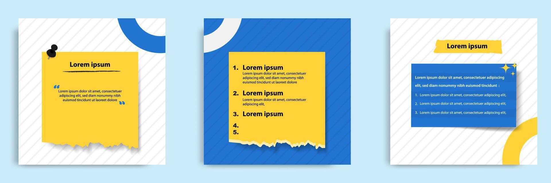 Social media tutorial, tips, trick, did you know post banner layout template with torn sticky paper note clips pin design element and seamless line pattern background in blue white color vector