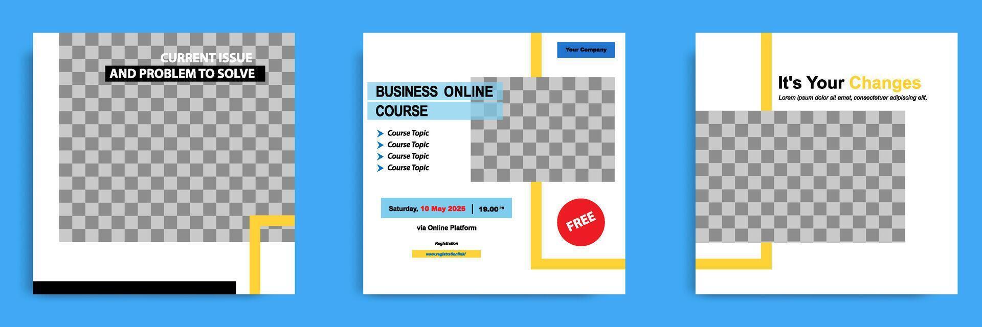 Social media post template. Layout for online webinar, conference, training, seminar, course, and learning . Minimal modern and simple style. vector