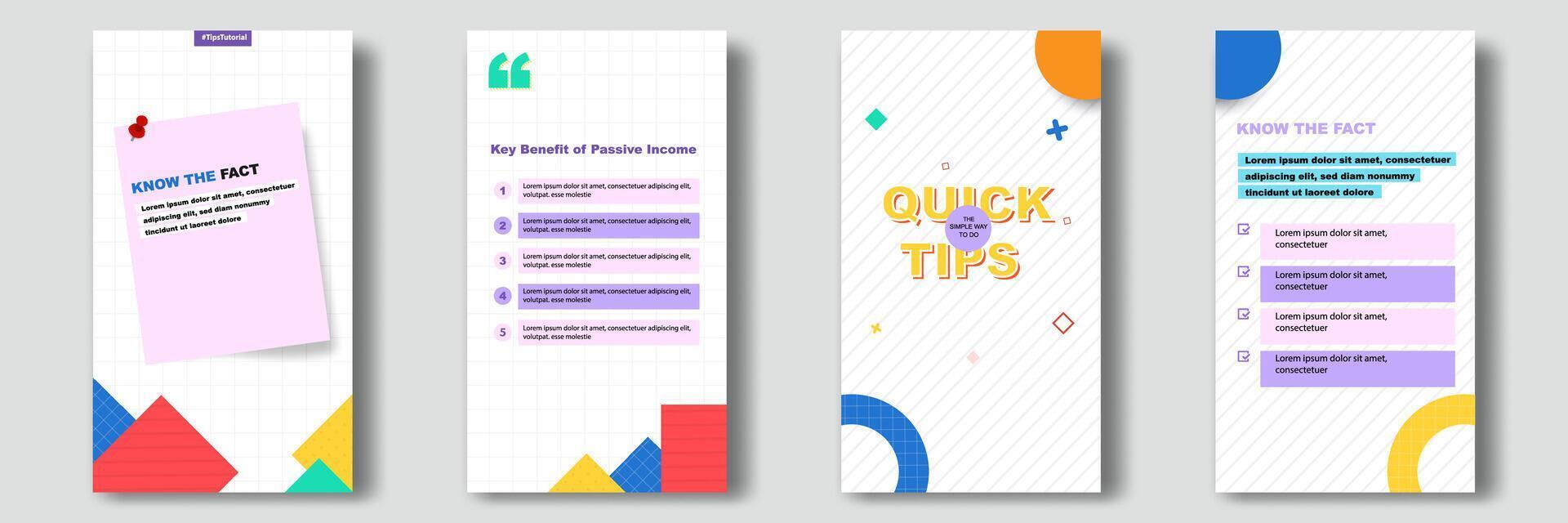 Social media tutorial, tips, trick, did you know stories horizontal banner layout template with geometric background, memphis pattern design element in colorful color vector