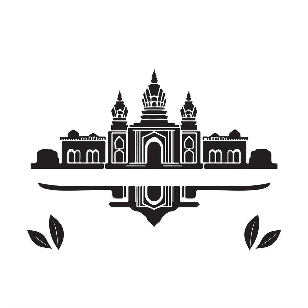 A black and white logo of a temple vector