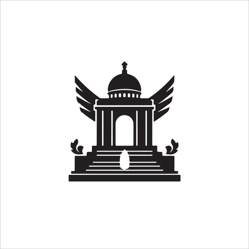 A black and white logo of a building with wings vector