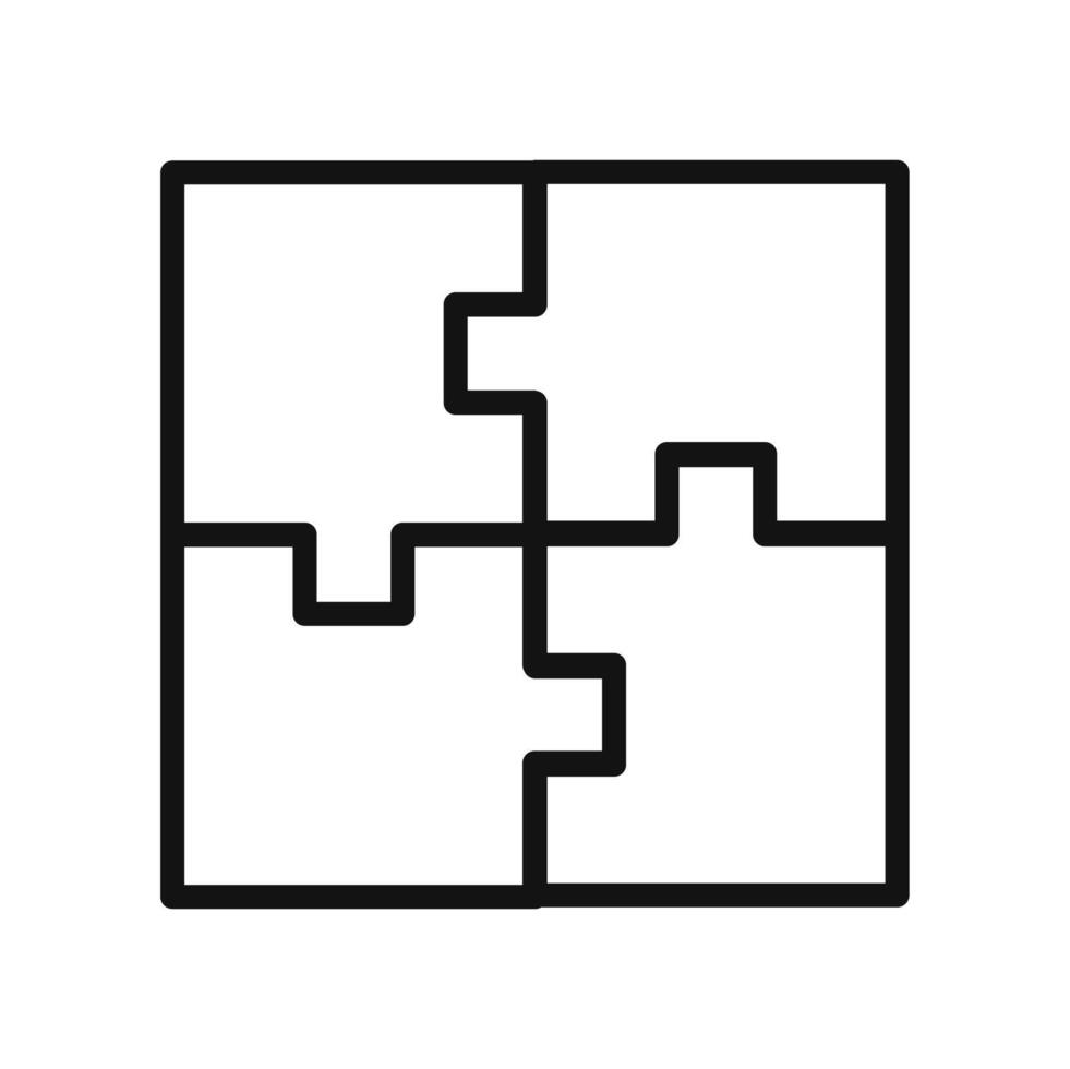 Illustration icon of a puzzle with four interlocking pieces to represent teamwork or a solution. vector