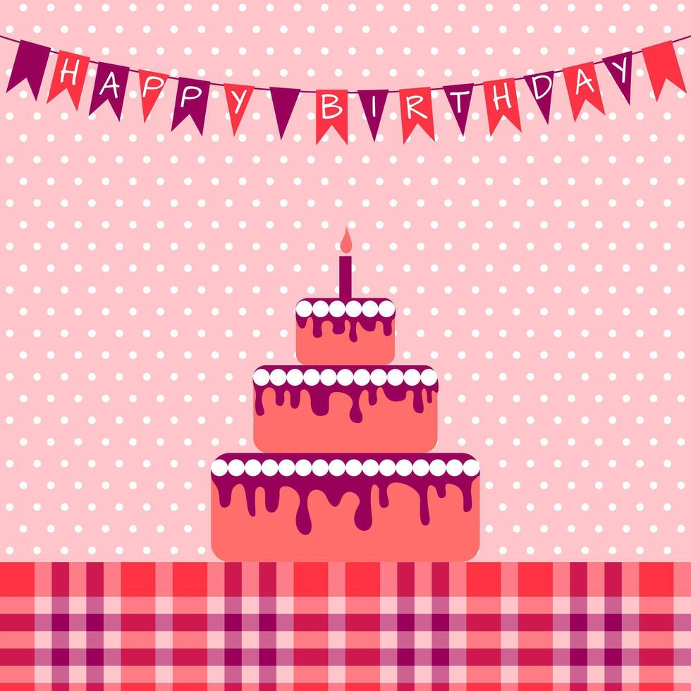Birthday greeting card with cake and garland vector