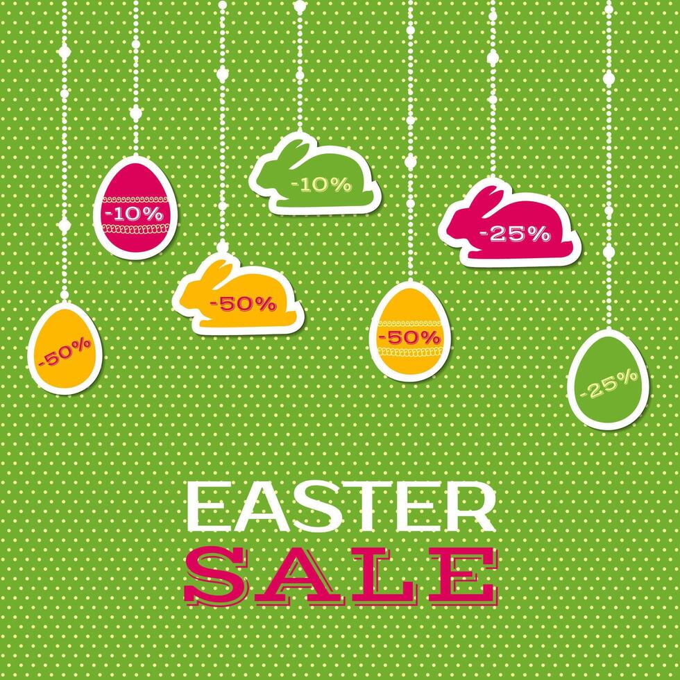 Easter sale poster with hanging price stickers vector