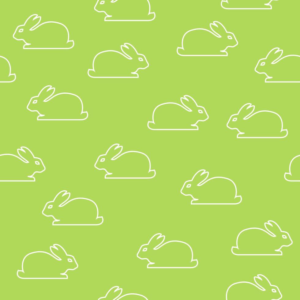 Seamless green pattern with outline bunnies vector