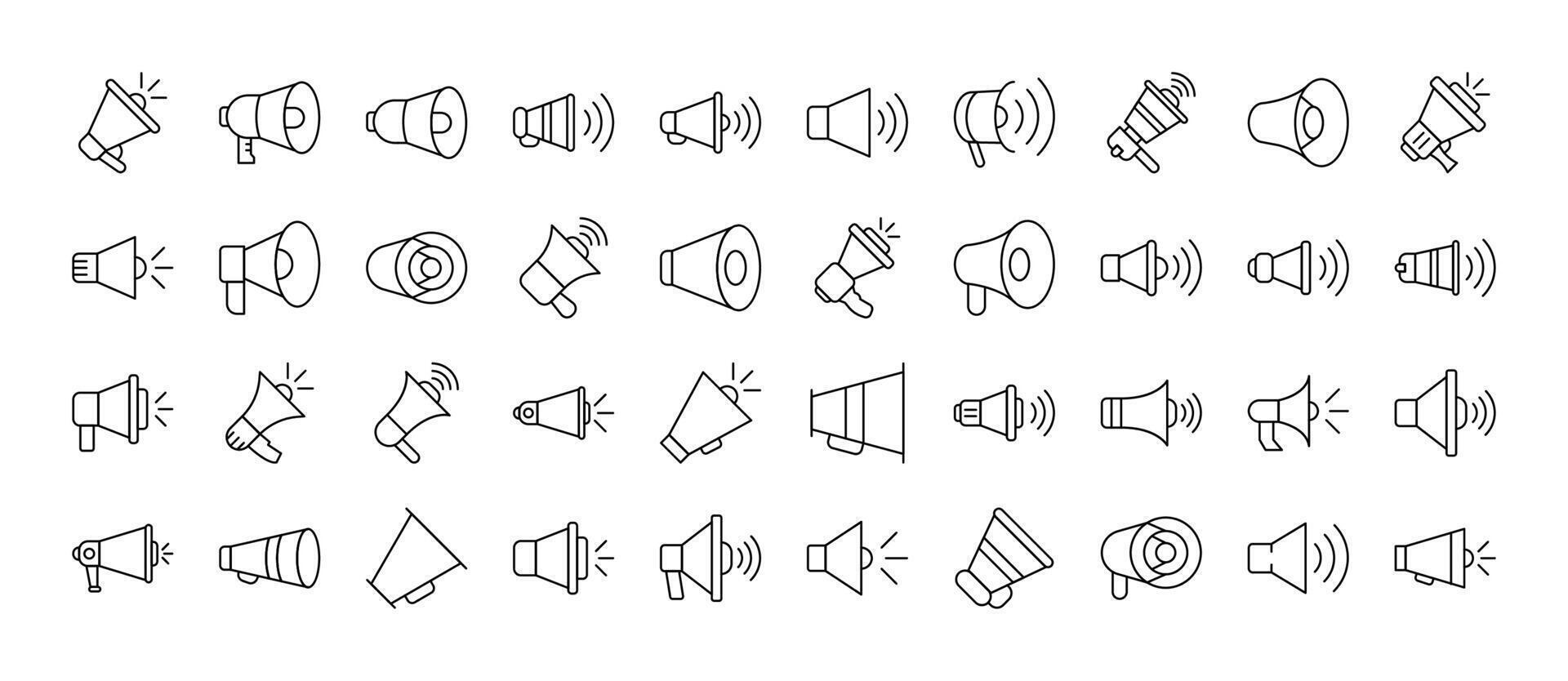 Set of Loud Speaker Related Line Icons. Outline Signs for Graphic and Web Design, Apps, Adverts, Various Cards vector