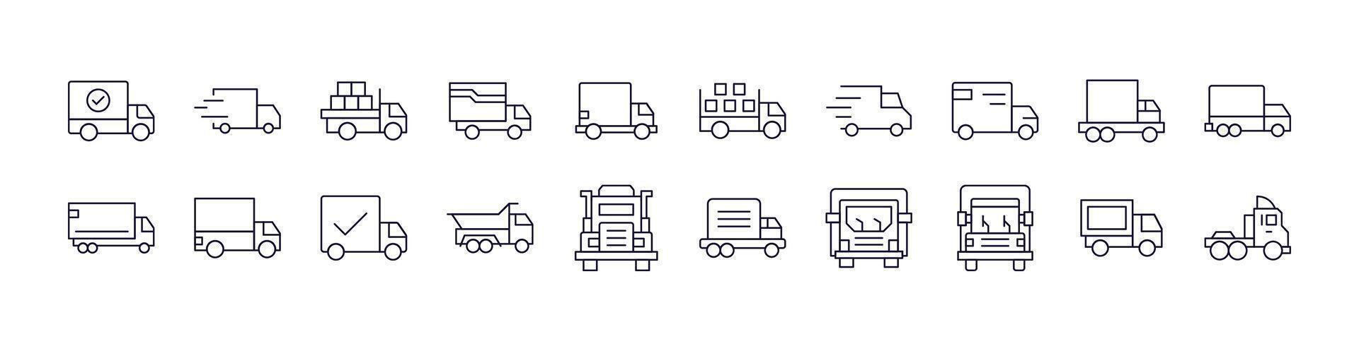 Delivery Truck Set of Thin Icons. Editable Stroke. Perfect for Web Sites, Books, Cards, Apps vector