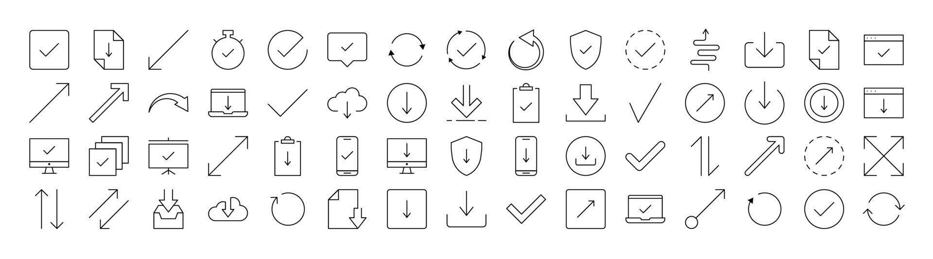 Round Arrow, Direction, Arrow Up, Arrow Down Line Icon Collection. Outline Signs for Graphic and Web Design, Apps, Adverts, Various Cards vector