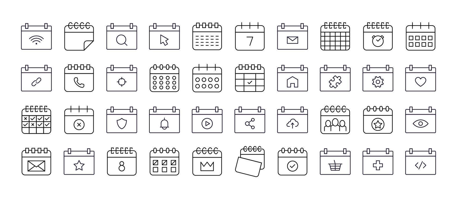 Calendar Line Icon Collection. Outline Signs for Graphic and Web Design, Apps, Adverts, Various Cards vector