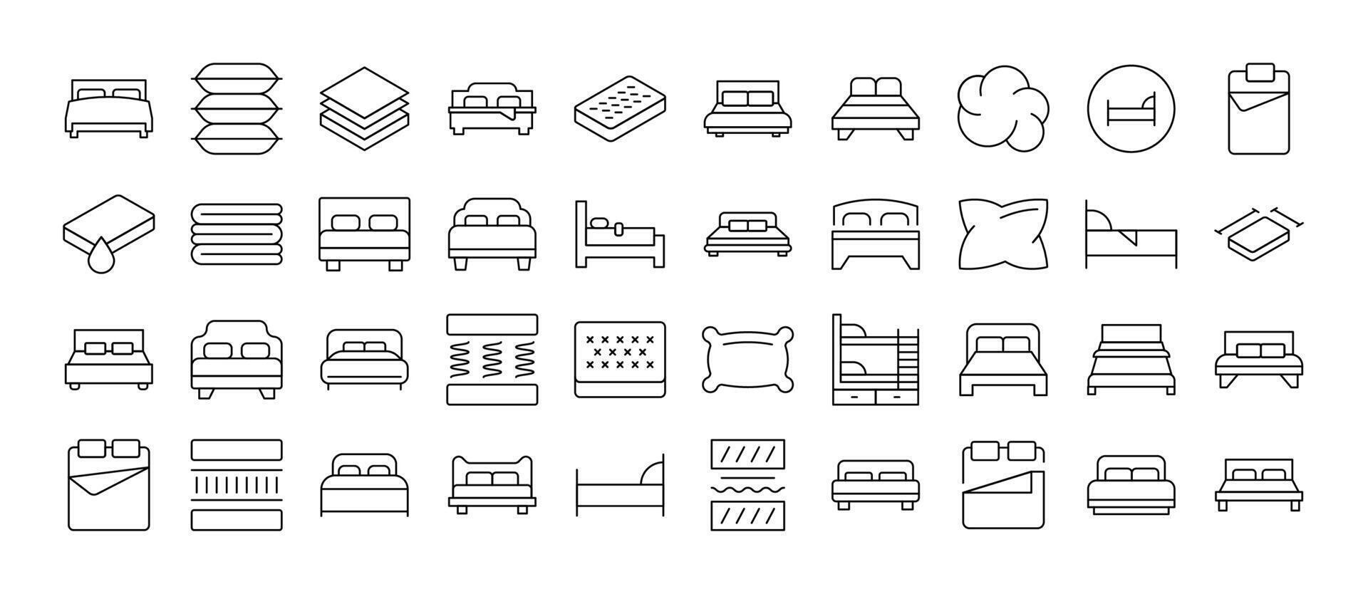 Bed and Mattress Collection of Thin Icons. Editable Stroke. Perfect for Web Sites, Books, Cards, Apps vector